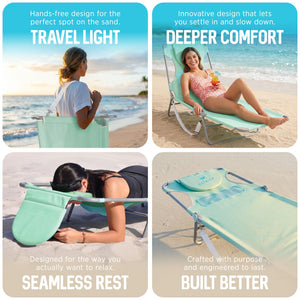 Ostrich Chaise Lounge Folding Sunbathing Poolside Beach Chair, Teal (2 Pack)