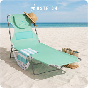 Ostrich Chaise Lounge Folding Sunbathing Poolside Beach Chair, Teal (2 Pack)