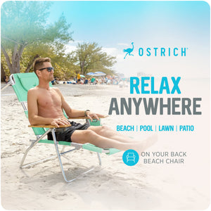 Ostrich The Deluxe 3N1 Lightweight Outdoor Beach Lounge Chair w/ Footrest, Teal