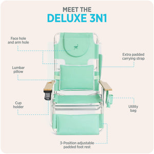Ostrich The Deluxe 3N1 Lightweight Outdoor Beach Lounge Chair w/ Footrest, Teal