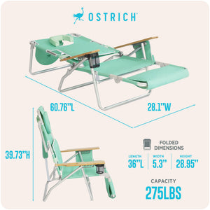 Ostrich The Deluxe 3N1 Lightweight Outdoor Beach Lounge Chair w/ Footrest, Teal