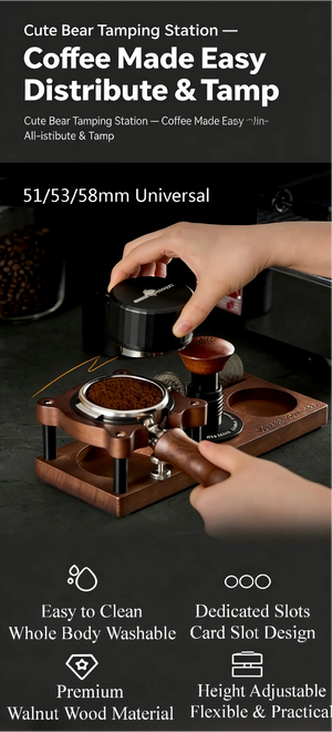 Cute Bear Espresso Tamper Set with Walnut Stand - Gift for Coffee Lovers Under $29