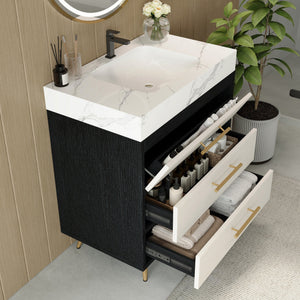 Modern Free-Standing Bathroom Vanity with Ceramic Vessel Sink & Durable Sintered Stone Top
