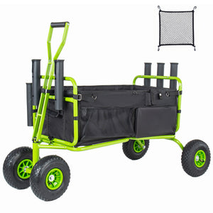 Fishing Cart Beach Cart Collapsible Wagon with 9.85'' All-Terrain Wheels