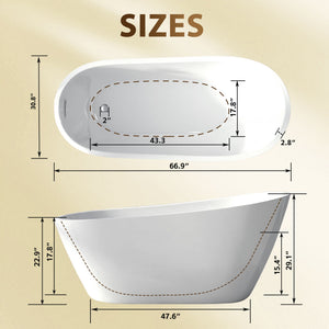 Special-Shaped Freestanding Slipper Bathtub, Overflow & Pop Up Drain