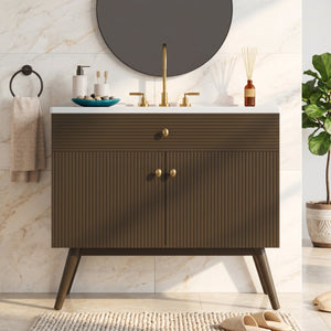 36" Luxury Striped Bathroom Vanity, Soft-Close Dual-Door Storage & Premium Ceramic Sink