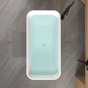 Rectangle Linear Freestanding Soaker Tub With Pop Up Drain, Double Wall Insulated Construction - Gloss White