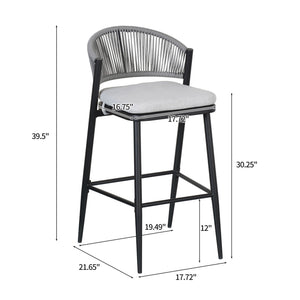 Outdoor Bar Height Metal Frame Counter Stools with Scallop-Shaped Backrest & Water-Resistant Cushions