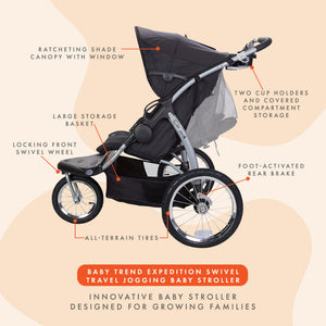 Baby Trend Expedition EX Swivel Travel Jogging Double Baby Stroller, Griffin