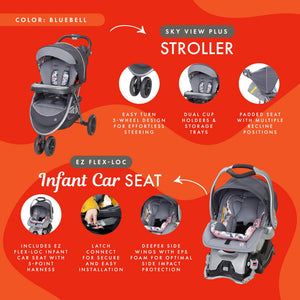 Baby Trend Sky View Plus Folding Infant Carseat Stroller Travel System, Bluebell