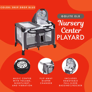 Baby Trend GoLite ELX Portable Deluxe Infant Play Nursery Center, Drip Drop Blue