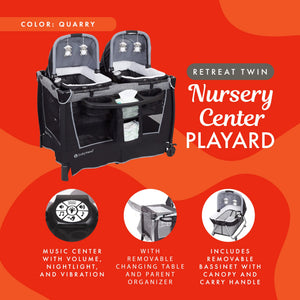 Baby Trend Retreat Twin Nursery Center w/ 2 Bassinets & Changing Table, Quarry