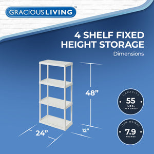 Gracious Living 4 Shelf Fixed Height Light Duty Storage Unit, White (4 Pack)
