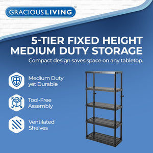 Gracious Living 5 Shelf Knect-A-Shelf Ventilated Heavy Duty Storage Unit, Black