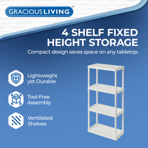 Gracious Living 4 Shelf Fixed Height Solid Light Duty Home Storage Unit, White