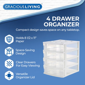 Gracious Living 4 Drawer Desktop Countertop Storage with Organizer Lid, White