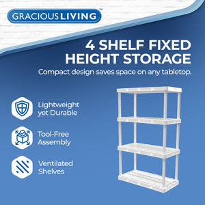 Gracious Living 4 Shelf Knect-A-Shelf Fixed Height Light Duty Storage Unit,White