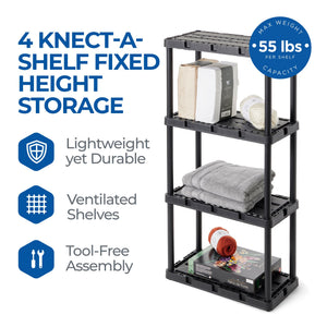 Gracious Living 4 Shelf Knect-A-Shelf Solid Light Duty Storage Unit, Black 2 Pck