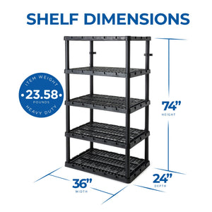 Gracious Living 5 Shelf Knect-A-Shelf Ventilated Heavy Duty Storage, Black 2Pack