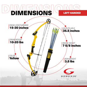 Genesis Archery Original Left Handed Compound Bow Archery Kit, Yellow (5 Pack)