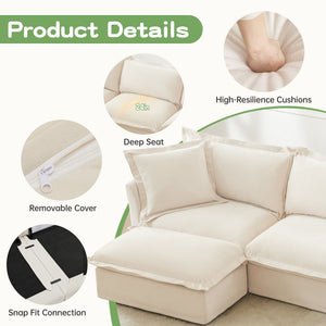 Slipcovered Sofa 2 Seater Sofa With 2 Ottomans