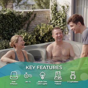 LifeSmart 4 Person Inflatable Hot Tub Spa, Side Step for Square & Round Hot Tubs