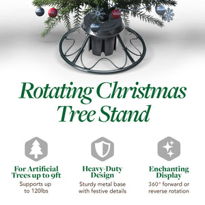 Home Heritage 1-1.75" Artificial Christmas Tree Base Rotating Metal Stand, Black