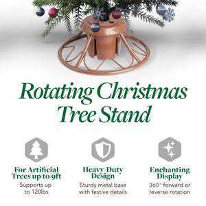 Home Heritage 1-1.75" Artificial Christmas Tree Base Rotating Metal Stand, Brown