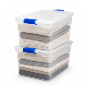 Homz 66 Qt Multipurpose Stackable Storage Bin with Latching Lids, Clear (2 Pack)