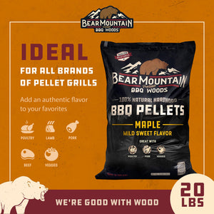 Bear Mountain BBQ 100% Natural Hardwood Maple Sweet Flavor Pellets, 20 Pounds
