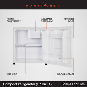 Magic Chef MCR170WE Mini Refrigerator with Freezer Shelf, 1.7 Cubic Feet, White - TRAPSKI