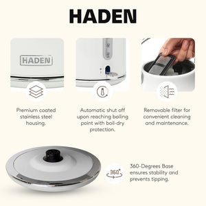Haden Heritage 1.7 Liter Stainless Steel Electric Water Kettle, Ivory & Chrome - TRAPSKI