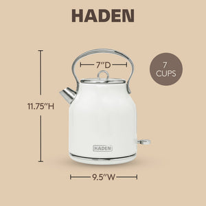 Haden Heritage 1.7 Liter Stainless Steel Electric Water Kettle, Ivory & Chrome - TRAPSKI