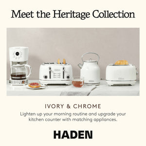 Haden Heritage 1.7 Liter Stainless Steel Electric Water Kettle, Ivory & Chrome - TRAPSKI