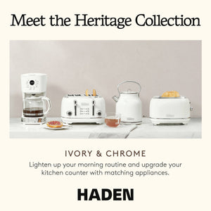 Haden Heritage Wide Slot Stainless Steel Toaster, Ivory & Chrome - TRAPSKI
