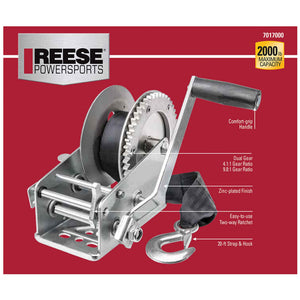 Reese 7017000 20 Foot Hook Strap Zinc Plated Carbon Steel Marine Ratchet Winch