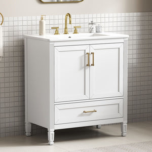 Elegant Fluted Bathroom Vanity With Sink, Soft Close Doors & Drawer