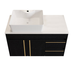 36" Wall-Mounted Bathroom Vanity with Vessel Ceramic Sink & Plywood Countertop