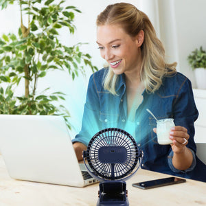 Portable Quiet Clip On Fan With 5 Speeds 3 Brightness 720¡ Fully Adjustable Angle Type-C Rechargeable Clip Desk Wall Mounted Fan For Camping Office Ho