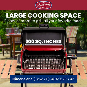 Americana 9325U8.181 Portable Electric Cart Grill with Two Folding Tables, Red