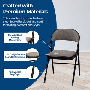 MECO Sudden Comfort Deluxe Metal Fabric Padded Folding Chair Set, Black (4 Pack)