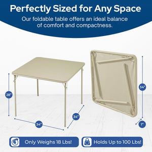MECO Sudden Comfort 34 x 34 Inch Square Metal Folding Dining Card Table, Buff
