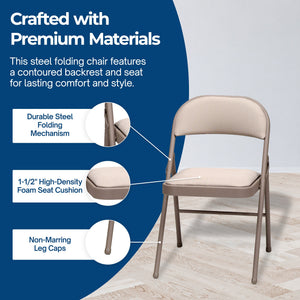 MECO Sudden Comfort Deluxe Metal Fabric Padded Folding Chair, Sand Tan (4 Pack)
