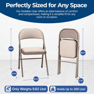 MECO Sudden Comfort Deluxe Metal Fabric Padded Folding Chair, Sand Tan (4 Pack)
