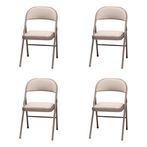 MECO Sudden Comfort Deluxe Metal Fabric Padded Folding Chair, Sand Tan (4 Pack)
