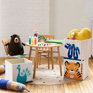 3 Sprouts Kids Childrens Foldable Fabric Storage Cube Bin Box, Blue Snake - TRAPSKI