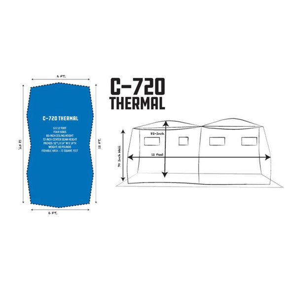 CLAM Portable 6 x 12 Ft C-720 Pop Up Ice Fishing Thermal Hub Shelter Tent