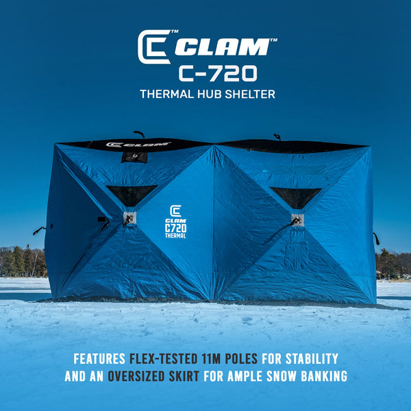 CLAM Portable 6 x 12 Ft C-720 Pop Up Ice Fishing Thermal Hub Shelter Tent