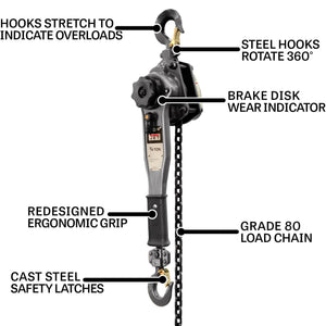 Jet Tools JLP-A Series 3/4 Ton Capacity Puller Hoist 15 Ft Lift with Hooks