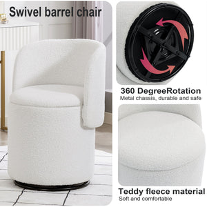 Barrel Chair & Built In Storage, 360° Swivel - Beige